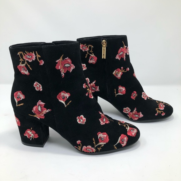Karl Lagerfeld Shoes - Karl Lagerfield Leather Floral Embroidered Booties